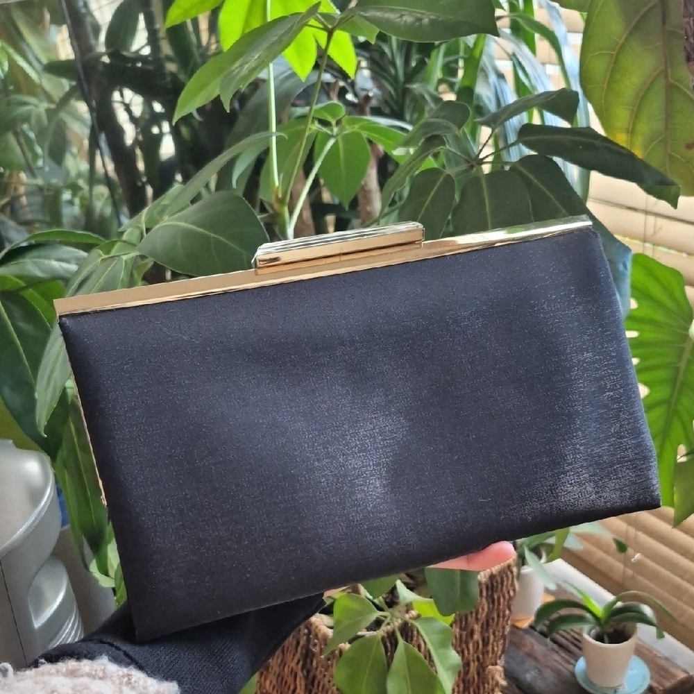 Glint Black Sparkly Clutch Handbag W Clear Clutch Crystal